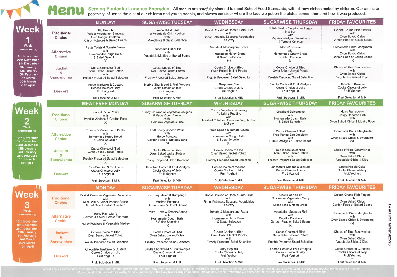 Image visual of current school dinner menu
