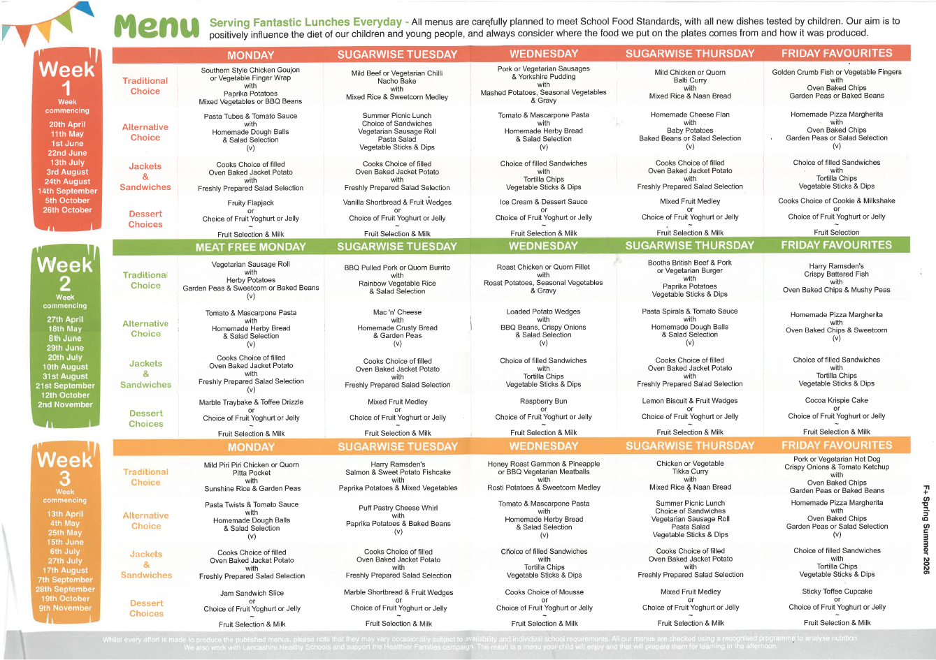 Image of school dinner menu