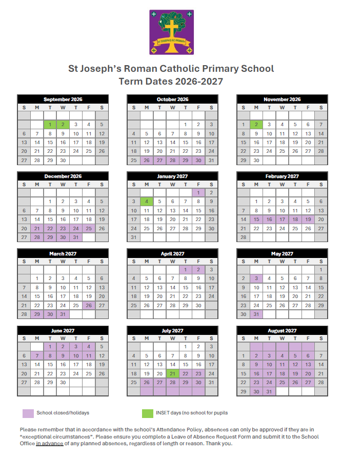 Image of term dates for 2026-2027